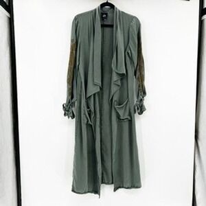 Bobeau Collection Open Front Duster Cardigan Olive Green Womens Size S